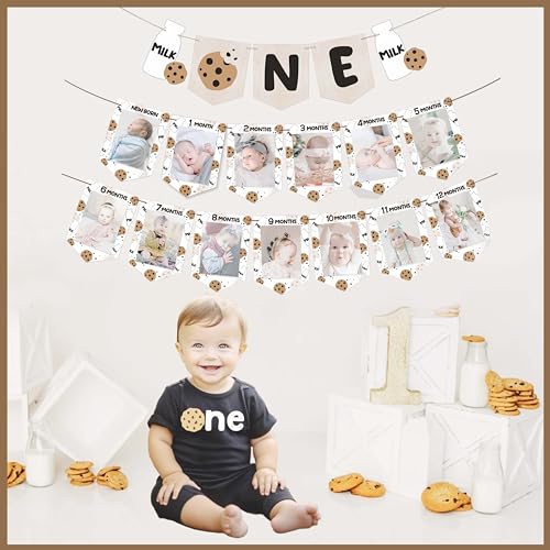 Milk and Cookies First Birthday Photo Banner Set with High Chair Banner