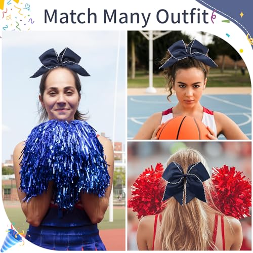 Navy Cheerleading Bows - Large Ponytail Holders for Girls