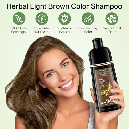 Plantkonw Light Brown Hair Dye Shampoo - 3-in-1 Natural Gray Coverage