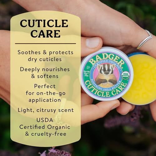 Badger Cuticle Cream, Deep Hydration for Dry, Cracked Cuticles & Hangnails, 100% Organic Cuticle Balm with Rich Shea Butter for Strong, Healthy Nails, Non-Greasy Cuticle Oil, .75oz Tin