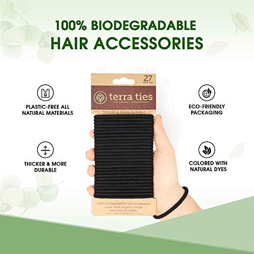 Black Biodegradable Elastic Hair Ties for Women & Men - No Crease Ponytail Holders, 27 Count