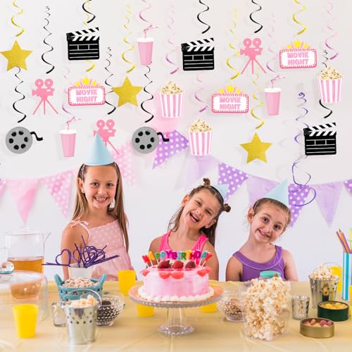 K KUMEED Pink Movie Night Party Decorations - Hanging Swirl Foil Decor