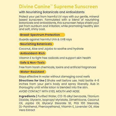 Divine Canine Dog Sunscreen Spray SPF 30 Water-Resistant 3.4 Oz