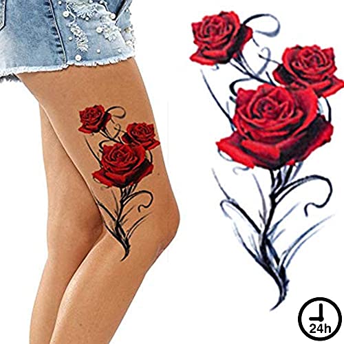 2 Large Red Gothic Rose Temporary Tattoos for Women & Teens