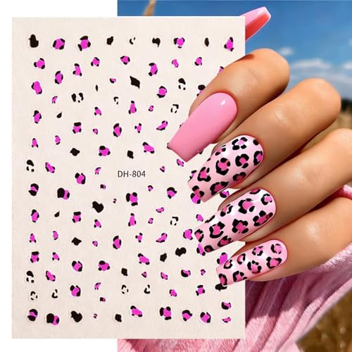 Leopard Print Nail Art Stickers - 6 Sheets 3D Self-Adhesive Designs