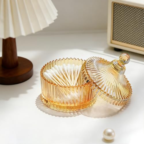 Amber Glass Jewelry Jar with Lid - Decorative Storage Dish