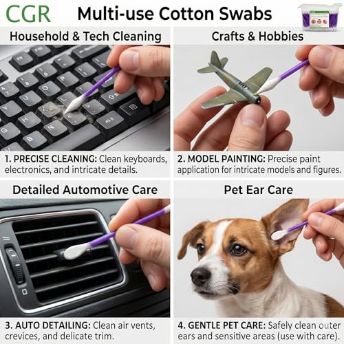 900pcs CGR Precision Cotton Swabs with Pointed and Flattened Tip Cosmetic Makeup Applicator(3x300pcs in bags)