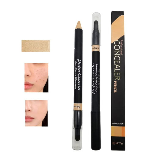 Full Coverage Concealer Pencil for Face, 2 in 1 Dual-Sided Eyebrow Face Concealer Crayon Highlighter Stick, Professional Waterproof Foundation Concealer for Eye Dark Circles, Scar, Concealer Pencil with Brush for Men and Women