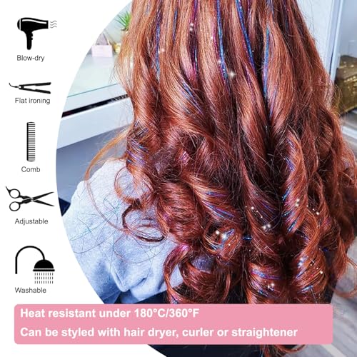 Aokomisu 18Pcs Pink 20 Inch Clip-In Hair Tinsel Extensions for Girls & Women