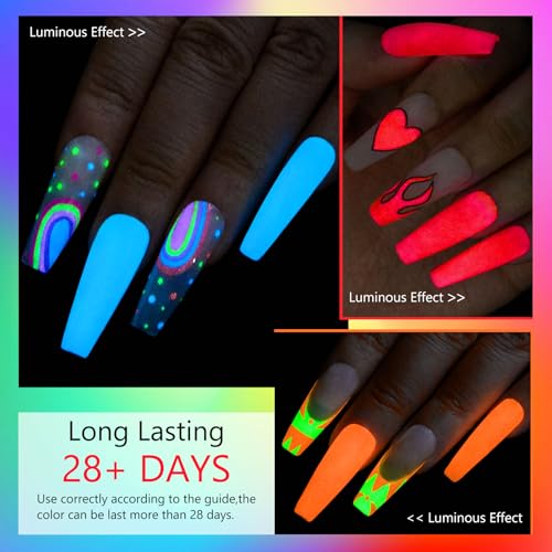 MEET ACROSS 8-Piece Glow in the Dark Gel Nail Polish Set - Neon Fluorescent