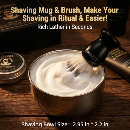 Shaving Kit, TSA Approved Travel Size Grooming Set - 60ml 2-in-1 Facial Cleanser & Shaving Cream, Shaving Brush and Bowl & 30g Solid Aftershave Balm, Gift Set for Men Boyfriend Stocking Stuffers