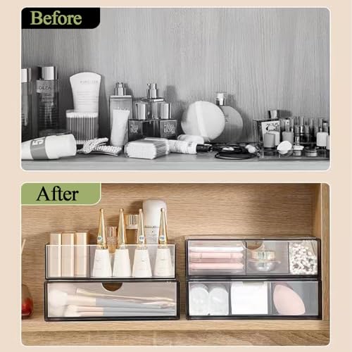 Hair Accessories Organizer 2PCS 3-Compartment Clear Acrylic Drawer Caddy for Girls