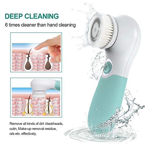 Green TouchBeauty Electric Facial Cleansing Brush with 3 Heads & 2 Speeds