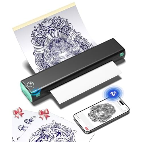 Phomemo Tattoo Stencil Printer, M08F Bluetooth Thermal Tattoo Printer with 10pcs Transfer Paper, Compatible with Phone/Tablet/PC, Tattoo Supplies for Tattoo Artist & Beginner, Black & Green