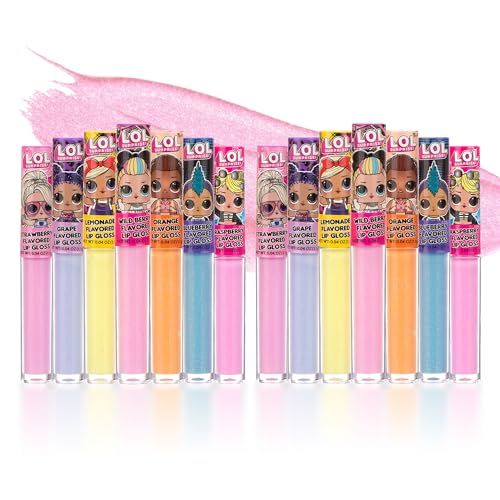 L.O.L. Surprise! Lip Gloss Set - 14 Fruit Flavored Non-Toxic Lip Glosses, 2 Pack of 1 Ounce Each, Kids Party Favors