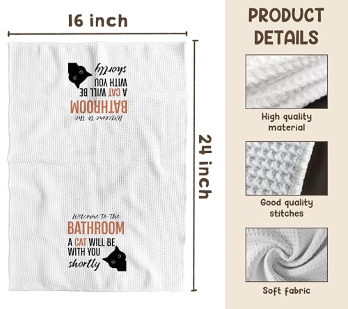 Funny Black Cat Hand Towels - 16x24 Inch Decorative Kitchen & Bathroom Towels