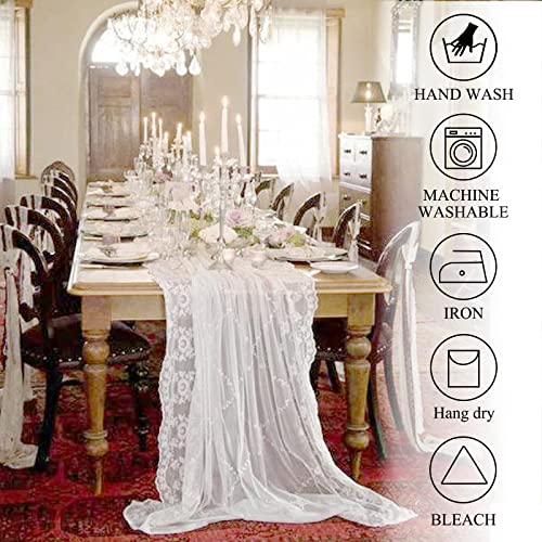 Elegant White Lace Table Runner 30x120 Inch for Weddings & Events