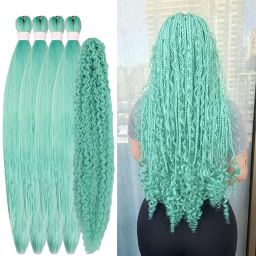 Turquoise Pre-Stretched Knotless Braiding Hair 26 Inch - Boho Style, Yaki Texture