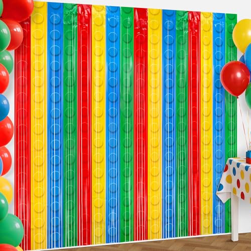 Building Block Foil Fringe Backdrop - 2 Pack 3.3x6.6 Ft Party Decor