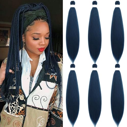 Navy Blue Pre-Stretched Braiding Hair - 30 Inch, Pack of 6 Bundles