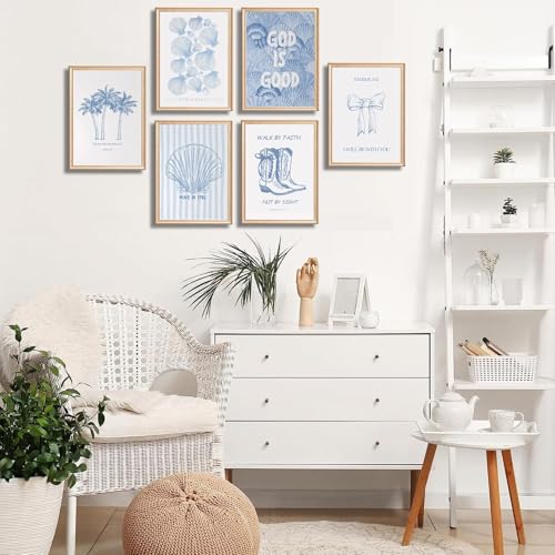 Coastal Christian Wall Art Set - 6 Unframed Posters with Bible Verses