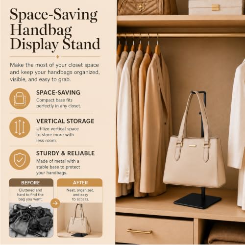 Adjustable Purse Display Stand - Black Metal Tabletop Rack