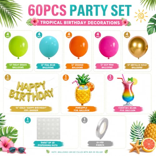 Tropical Birthday Decorations Kit with Balloons & Foil Banners