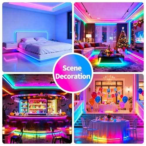 50FT RGB LED Strip Lights with Music Sync & Smart App Control
