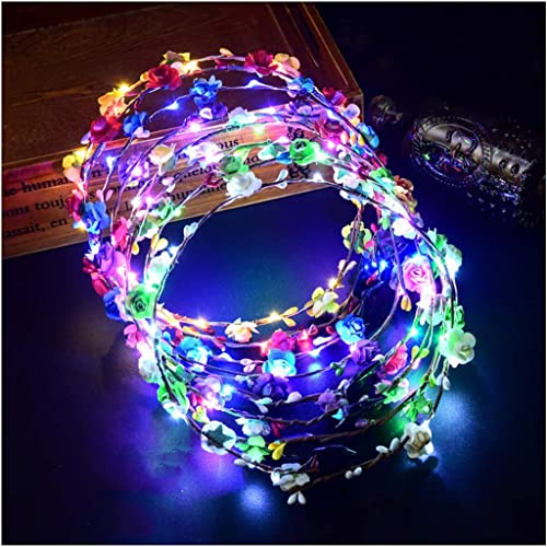 7 Pcs LED Flower Crown Headbands for Women - Glowing Floral Wreaths for Wedding & Party