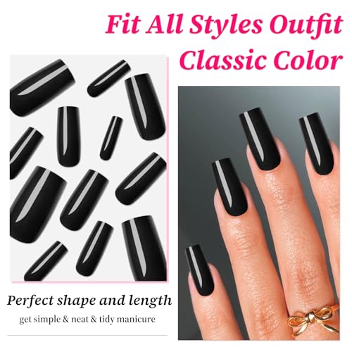 Black Square Glossy Press-On Nails - 120pc Full Cover Ballerina Tips