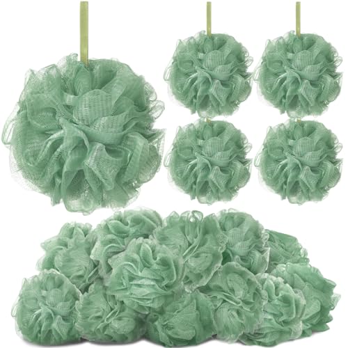 FuWeave 24 Pcs Sage Green Bath Loofah Sponge Set - Exfoliating Shower Scrubber
