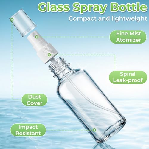 JTIEO 6 Pack 2oz Glass Spray Bottles for Essential Oils & Perfume - Travel Refillable Set