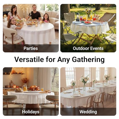 Auros 10-Pack White Disposable Tablecloths - 84" Round, Waterproof & Stain-Resistant