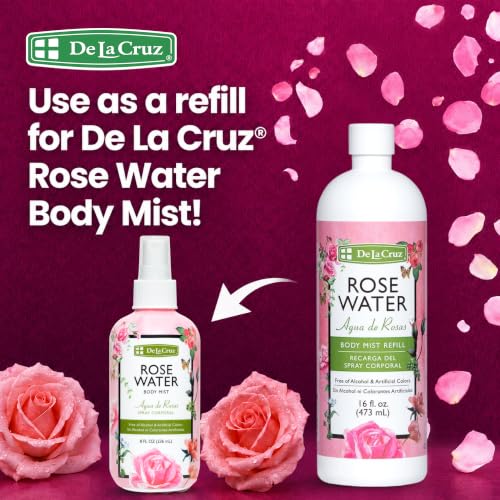 De La Cruz Rose Water Body & Hair Mist - 16 Fl Oz Refill