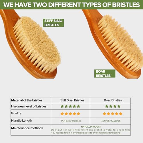 ICANdOIT 17.71 Inch Boar Bristle Bath Brush with Long Handle - Exfoliating Shower Scrubber (1 Pack)