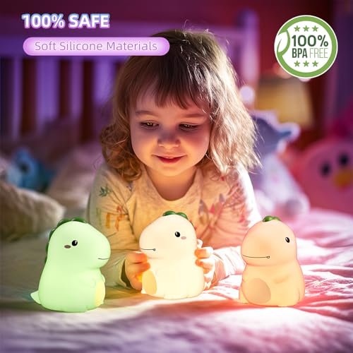 Dinosaur Night Light - 16 Color Silicone Touch Lamp for Kids