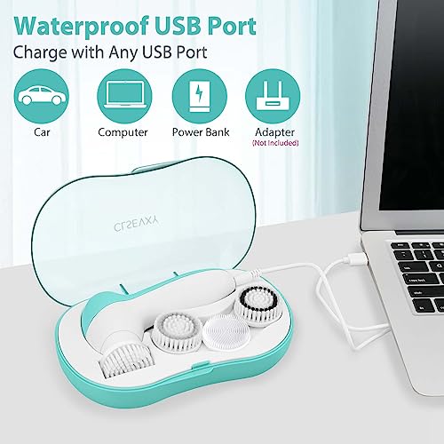 CLSEVXY Rechargeable Facial Cleansing Spin Brush with 4 Exfoliating Heads