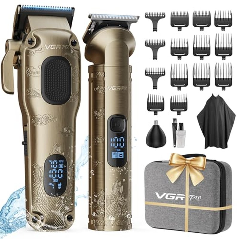 VGRPRO Hair Clippers for Men Professional, Cordless Hair Clippers for Hair Cutting, Mens Clippers and Trimmers Set, Electric Hair Trimmer for Men with Package Case (Gloden)