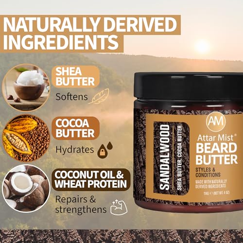 AM Beard Softening Butter with Sandalwood Scent - 4oz Moisturizing Beard Balm