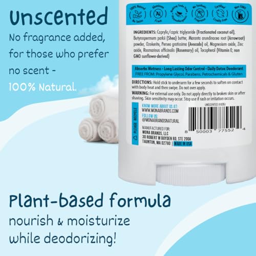 Mona Unscented Natural Kids Deodorant - Aluminum-Free & Hypoallergenic, 1.76 oz
