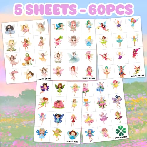 60 PCS Fairy Temporary Tattoos for Kids - Woodland Theme Party Favors