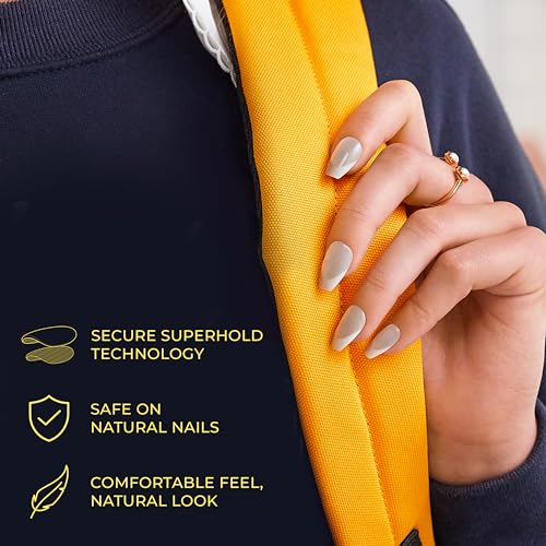 imPRESS Medium Blue Short No Glue Press On Nails - Eternity Design, Squoval Shape, 30 Nails & Tools