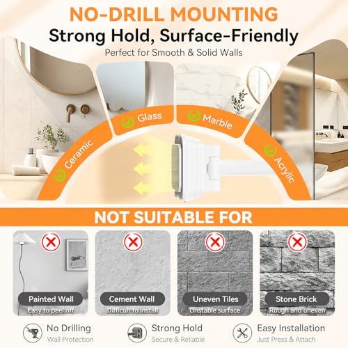 Auxmir Snow White 30X Wall Mounted Makeup Mirror - No Drilling, 3 Colors, 360° Rotation, Rechargeable