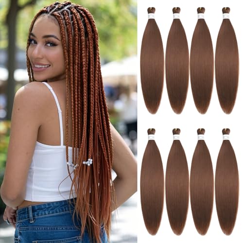 YEXIU Beauty 24 Inch Pre-Stretched Yaki Straight Braiding Hair | 8 Packs Brown