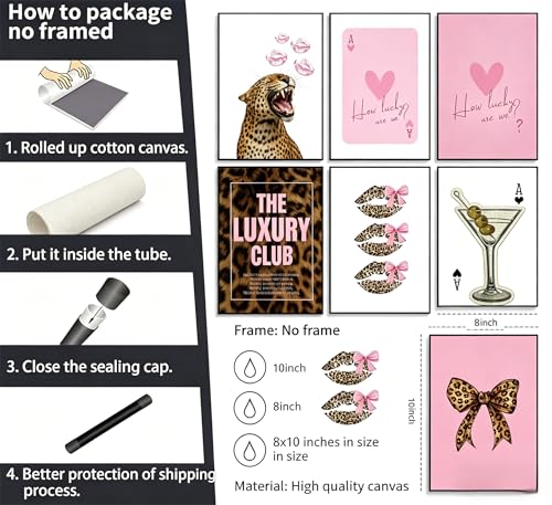Coquette Pink Leopard Wall Art Set of 6 Prints, 8x10