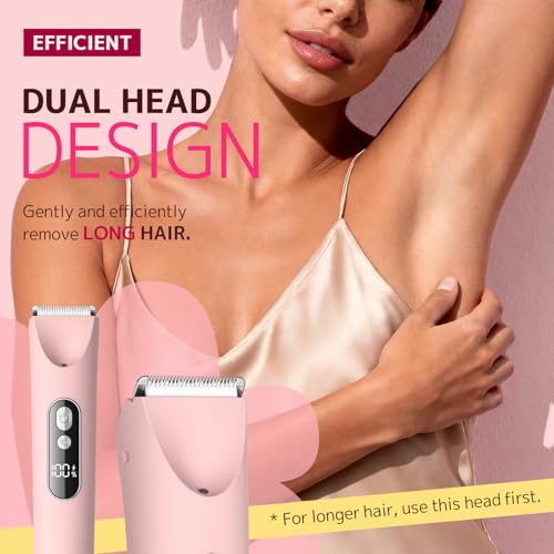 Bikini Trimmer for Women,Smooth Electric Razor for Sensitive Skin, IPX7 Waterproof Wet & Dry Cordless Body Shaver & Grooming Set for Bikini Area, Pubic Hair, Face, Underarms & Legs (Pink)