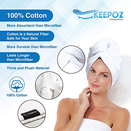 KEEPOZ 100% Cotton Hair Towel Wrap, Super Absorbent Turban for Long Hair