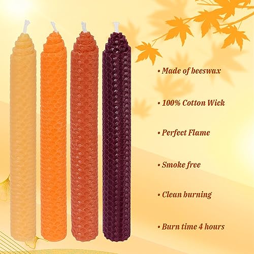 Hand-Rolled Beeswax Taper Candles - Set of 4, 8" Natural Beeswax