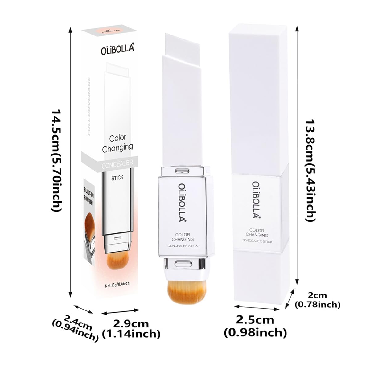 2 in 1 Color-Changing Foundation Stick, Cream Lumine Skin Stick, Weightless, Skin fit, Satin Glow Finish, Coverage Finish Base Makeup - Dual-Ended with Brush (03#Classic Ivory)