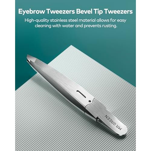 MR.GREEN Tweezers,Professional Precision Eyebrow Tweezers for Women and Men, Tweezers for Facial Hair Women, Stainless Steel Slanted Hair Removal Tweezers, Eyebrow Plucker, Ingrown hair tweezers